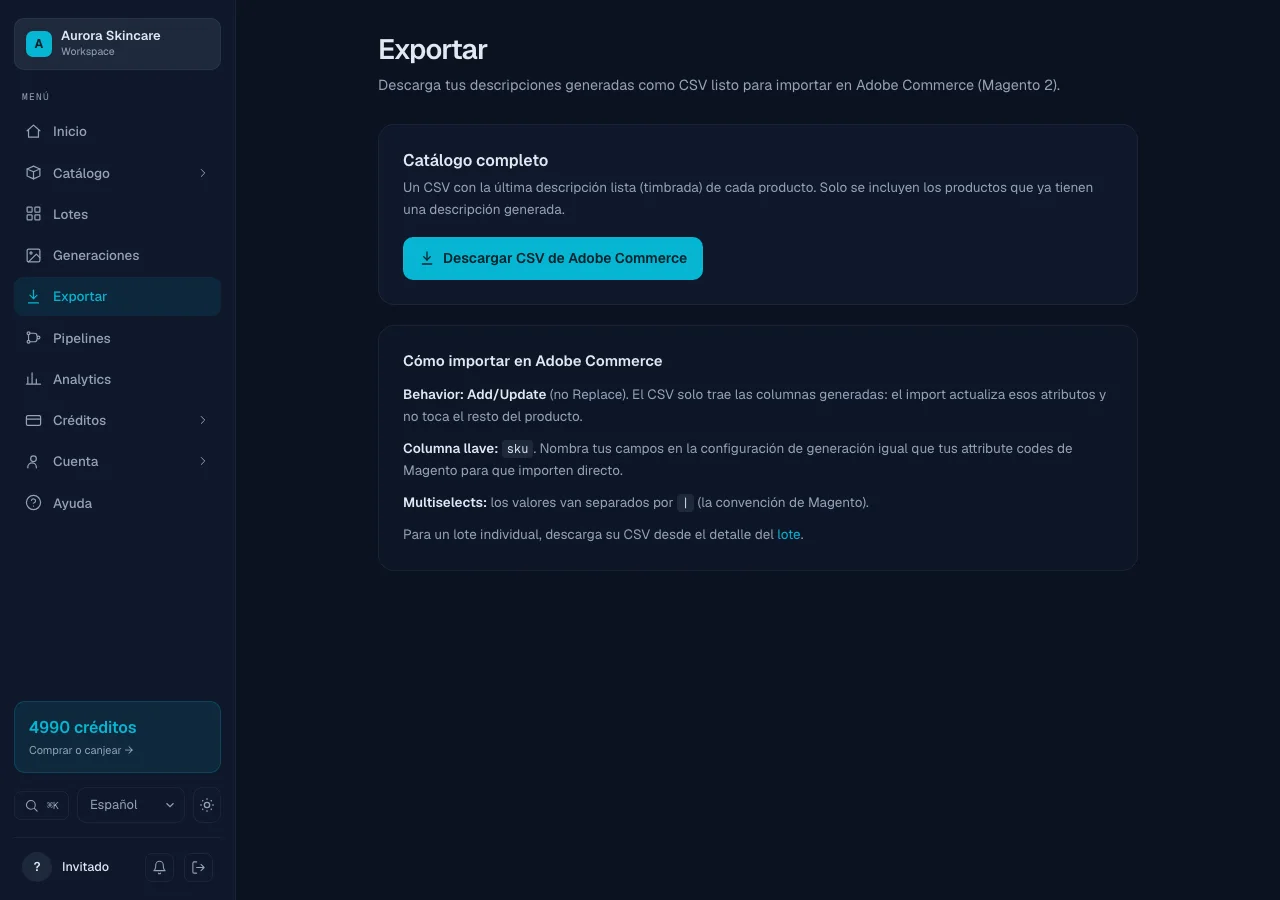 Exporta un CSV listo para importar en tu tienda
